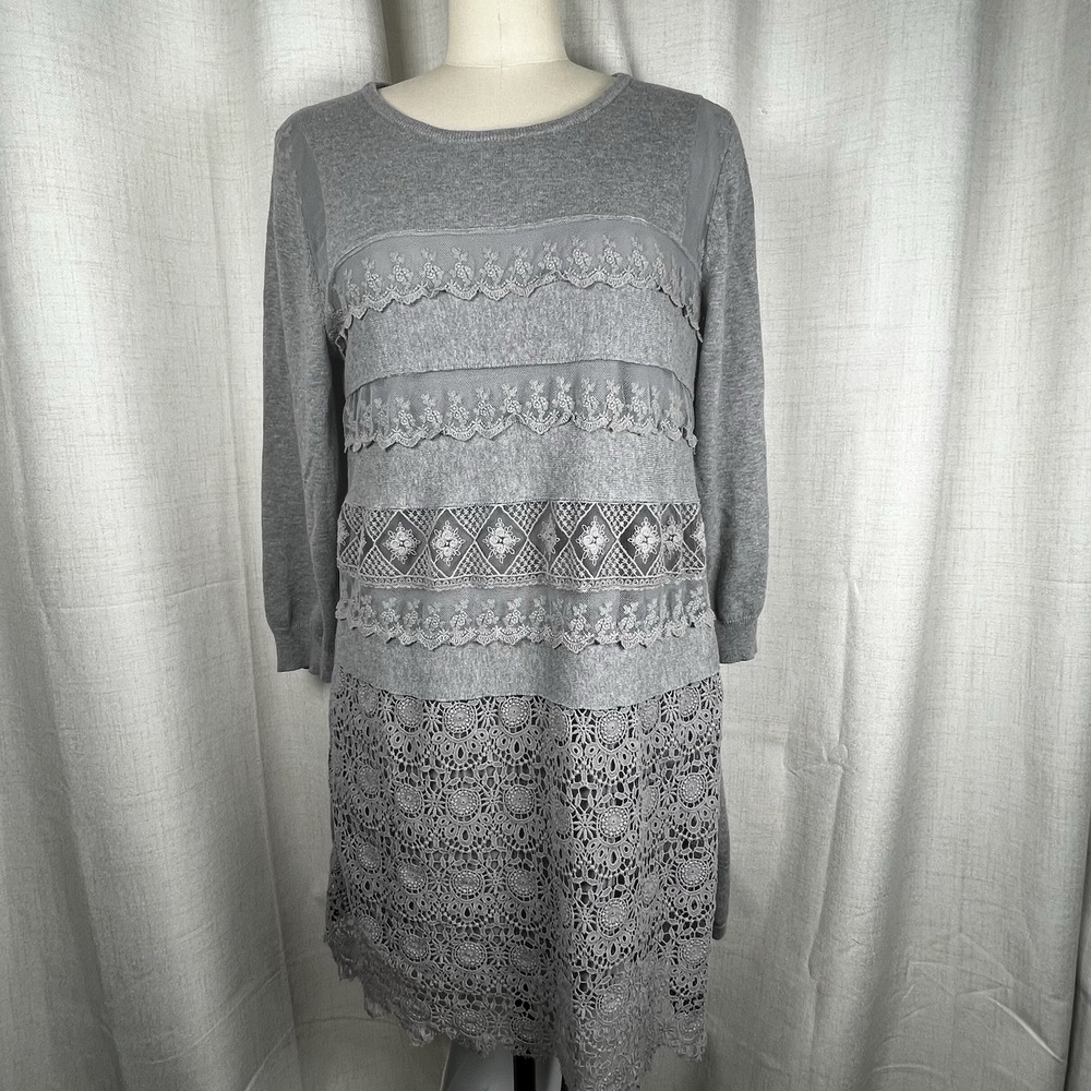 Sundance Gray Dress Lovely Days Pointelle Knit Sweater‎ Crochet Boho Womens XL